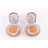 A pair of 18ct white gold, diamond and citrine earrings by Jahan marked 750 and signed "Jahan", 33mm