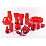 A large collection of Whitefriars ruby glass pieces comprising designs from James Powell and Sons