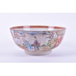 A Chinese export porcelain polychrome bowl possibly 18th century, designed with cartouches depicting
