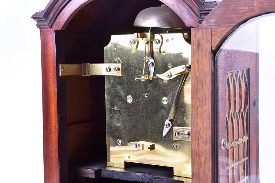 A Regency mahogany and brass inlaid bracket clock with arched top, eight day movement striking on - Image 11 of 11