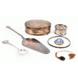 A mixed lot of silver items  to include an box, fish slice, a commemorative teaspoon and others,