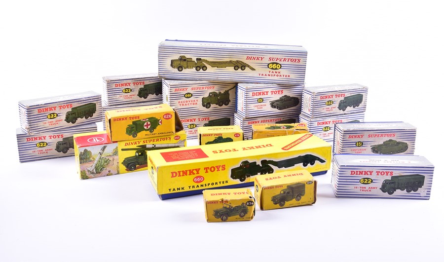 A collection of twenty boxed Dinky Supertoys Military vehicles to include 660 Tank Transporter (x2),