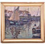 Helene Tupke-Grande (1871-1946) German depicting a harbour scene with sailing boats reflecting on