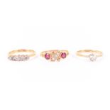 An 18ct yellow gold, ruby, and white stone ring size O, together with an 18ct yellow gold and