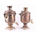 Two Russian Samovars both 19th century, each made of copper and brass with various stamped details