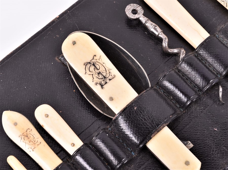 A British leather gentleman's travelling necessaire pouch retailed by Jenner & Knewstub, with - Image 9 of 12