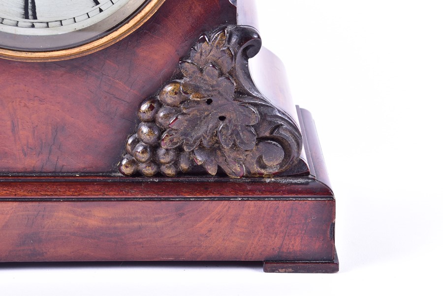 A Victorian mantel timepiece in a rosewood case with relief moulded vine and grape decoration, the - Image 2 of 6