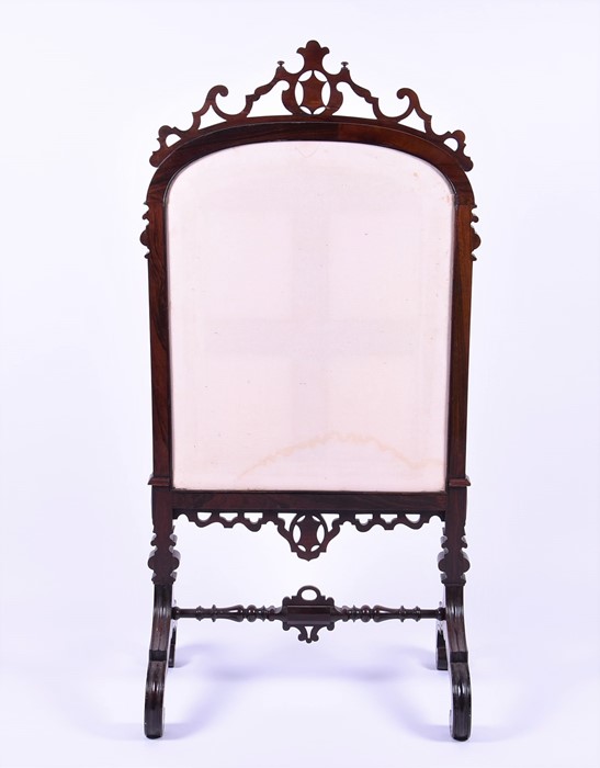 A large Victorian mahogany carved fire screen  surmounted by shield and scroll decoration, the - Image 7 of 7