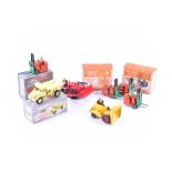 Five boxed Dinky Toys diecast vehicles comprising 401 Coventry Climax Fork Lift Truck, two 14c