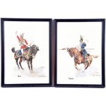 A pair of original Gale & Polden Ltd watercolours titled 'Charge' and 'Halt', each depicting British