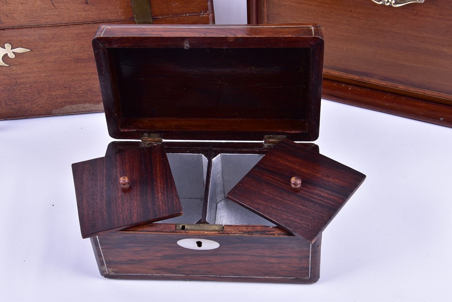 A large Victorian mahogany and brass bound writing slope 50 cm x 25 cm x 17 cm, together with a n - Image 5 of 9