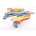 A boxed Dinky Toys 974 AEC Hoynor Car Transporter together with two loose Dinky 582 Pullmore Car