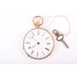 An 18ct yellow gold repeating pocket watch with white enamel dial, and black Roman numerals,