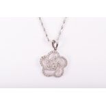 An 18ct white gold and diamond floral cluster pendant set with round-cut diamonds of approximately