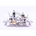 A late 20th century Maltese silver five-piece coffee set comprising coffee pot, hot water pot, cream