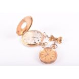 A 9ct yellow gold half hunter pocket watch by J. W. Benson, with white enamel and Roman numerals,