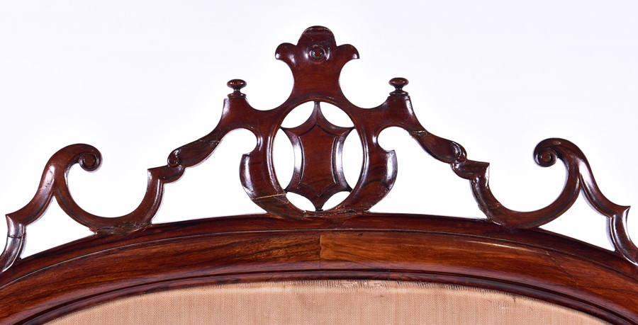 A large Victorian mahogany carved fire screen  surmounted by shield and scroll decoration, the - Image 4 of 7