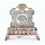 Judaica. A silver Russian Menorah / Hanukkah lamp with Russian hallmarks for Minsk and further