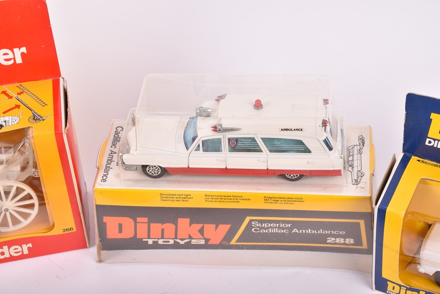 Five boxed Dinky Toys diecast emergency vehicles comprising a 274 Ford Transit Ambulance, a 288 - Image 4 of 6