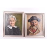 19th century School, Continental a pair of portrait paintings depicting an elderly couple, the