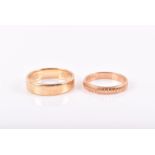 An 18ct yellow gold wedding band size N 1/2, 5.2 grams, together with a 14ct yellow gold wedding