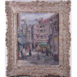 Continental School (20th century) depicting a market street scene with figures shopping, unsigned,