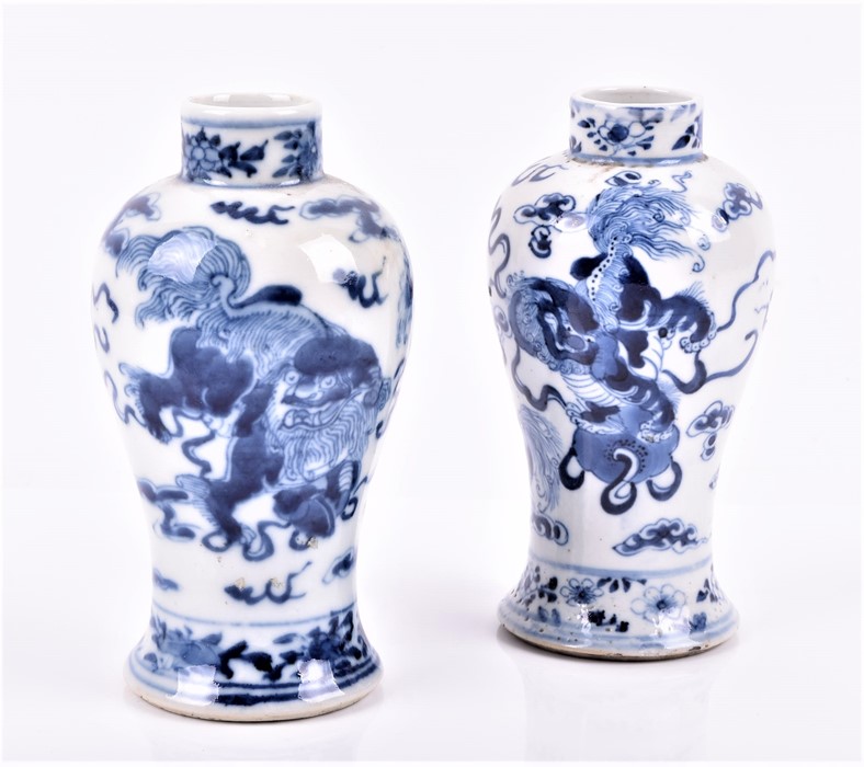 A similar pair of 19th century Chinese vases of baluster form, decorated with lion dogs of fo - Image 3 of 5