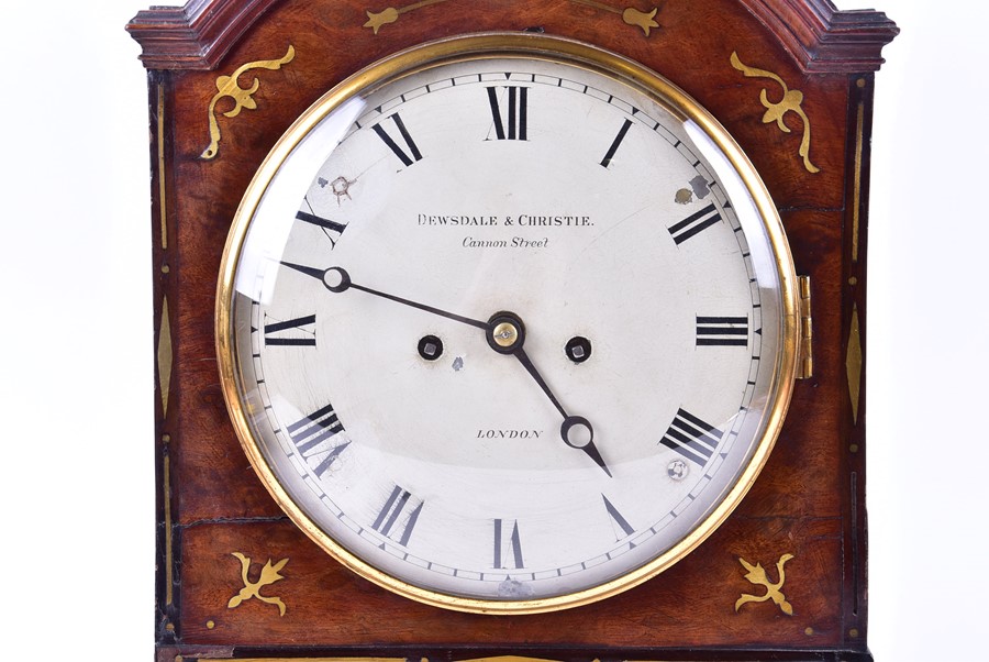 A Regency mahogany and brass inlaid bracket clock with arched top, eight day movement striking on - Image 3 of 11