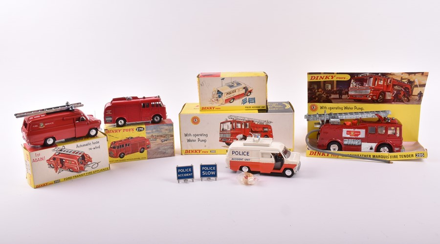 A Dinky Toys 285 Merryweather Marquis Fire Tender together with a 287 Police Accident Unit, a 286