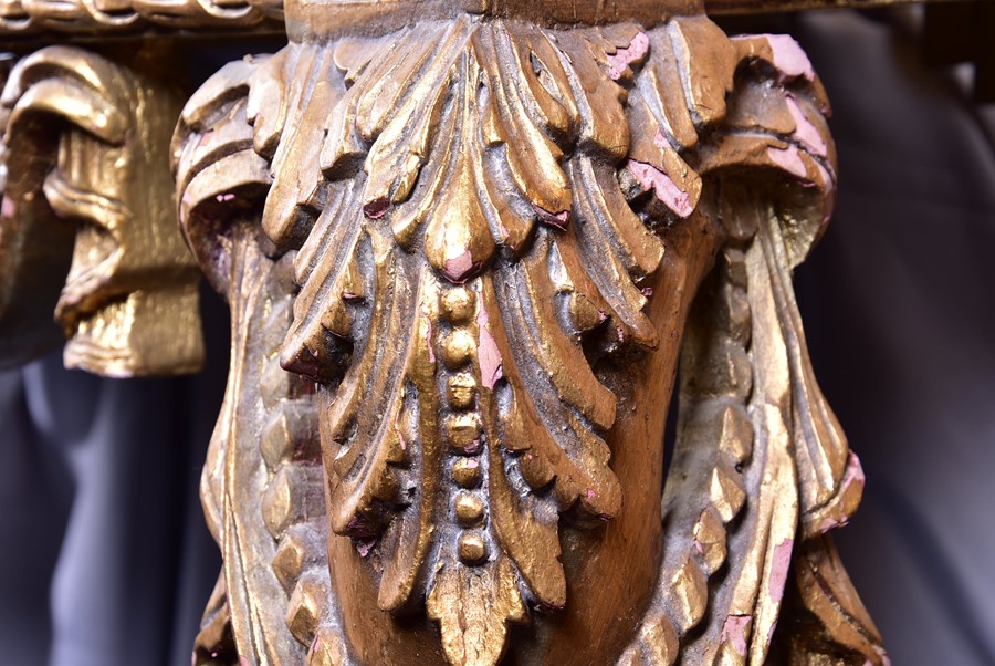 A 19th century style mirror-backed gilt console table with red marble top, the mirror surmounted - Image 2 of 7