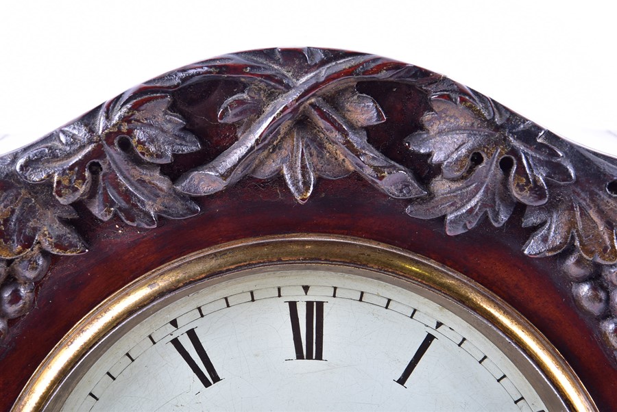 A Victorian mantel timepiece in a rosewood case with relief moulded vine and grape decoration, the - Image 3 of 6