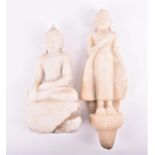 Two large 19th century Burmese carved alabaster figures depicting Buddha, one in a lotus position,