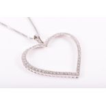 An 18ct white gold and diamond-set heart-shaped pendant set with round-cut diamond accents of