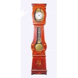 A French stained pine and painted farmhouse longcase clock  the movement signed 'Aiguesparses