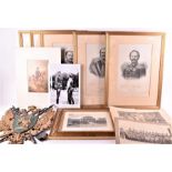 A collection of various 19th century Russian militaria  to include five framed prints of important
