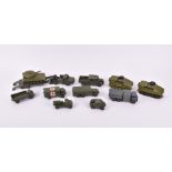 Eleven assorted loose and playworn Dinky diecast military vehicles  comprising: a 626 Military