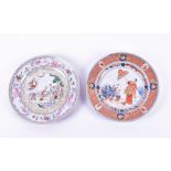 Two Chinese Export porcelain plates to include a Famille rose plate with central circular panel