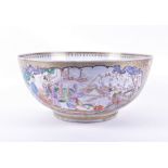 A very large Cantonese export porcelain punch bowl with gilt spade motifs within the inner border,