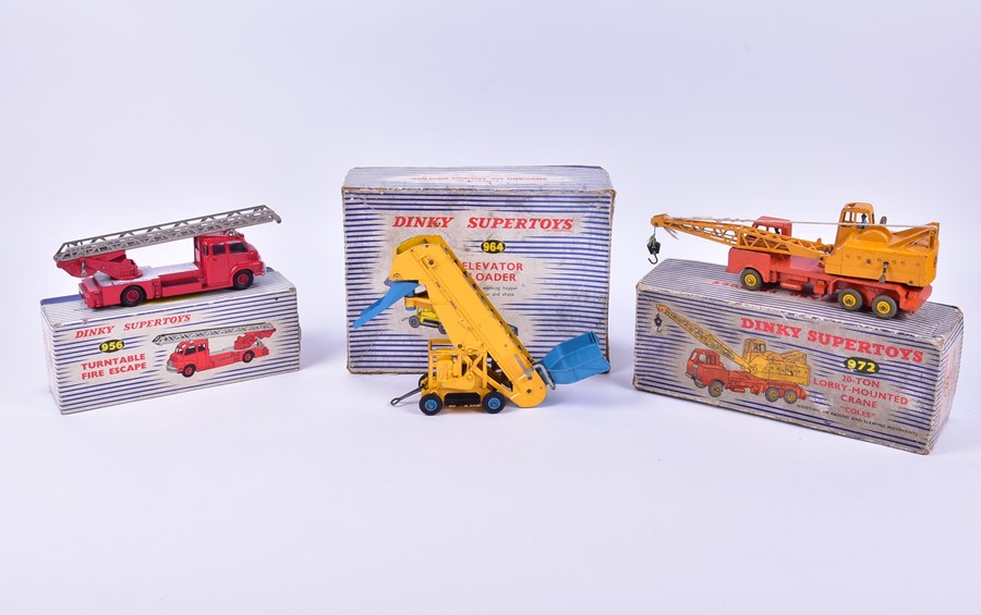 A Dinky Supertoys 964 Elevator Loader together with a 956 Turntable Fire Escape and a 972 20-Ton