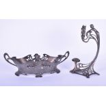 A WMF Art Nouveau polished pewter table / centre bowl (lacking liner) with pierced scrolling