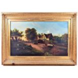 19th century English school a large rural landscape with a village inn and figures on the road