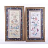 A pair of decorative 20th century Chinese silk embroidered panels each decorated with various