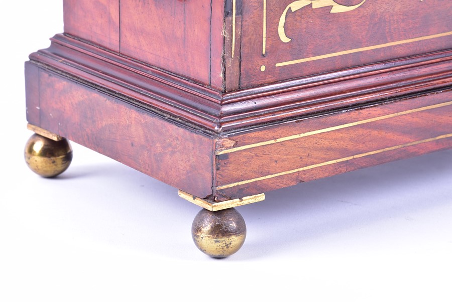 A Regency mahogany and brass inlaid bracket clock with arched top, eight day movement striking on - Image 8 of 11