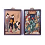 Two 20th century Chinese reverse paintings on glass each in wooden frames, 47 cm x 30 cm. (2)