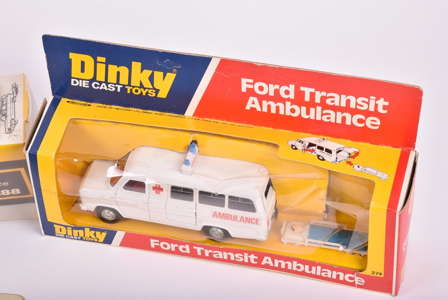 Five boxed Dinky Toys diecast emergency vehicles comprising a 274 Ford Transit Ambulance, a 288 - Image 5 of 6