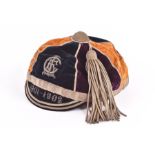 An early 20th century velvet sporting honours cap embroidered with 'LFC' (probably Lansdowne FC /