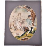 An 18th century English painted and embroidered silkwork panel  detailing a young shepherdess