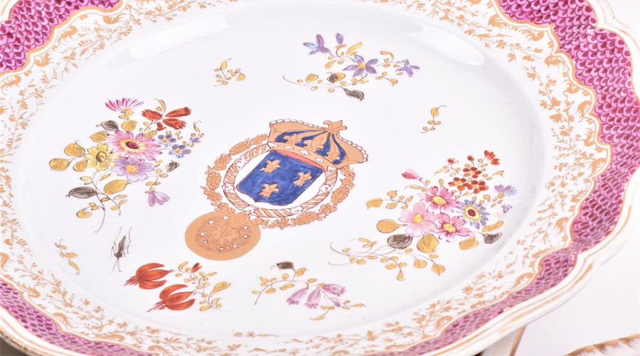 A collection of Chinese export armorial porcelain to include a pair of rectangular eight-side - Image 4 of 17