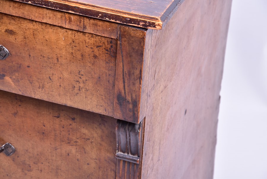 A late 18th or early 19th century walnut veneered chest with,  three graduated drawers flanked by - Image 5 of 5