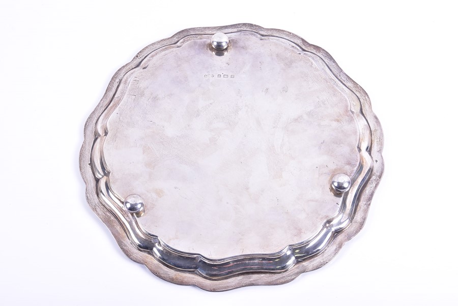 A George V silver salver Birmingham 1922 by Joseph Gloster Ltd. with wavy pie crust shaped rim, - Image 3 of 5